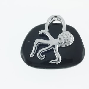 Octopus Onyx Pendant - Very Cute Carved Black Onyx Pendant with 925 Silver Carved Octopus - 925 Silver Bail - Handmade and Carved Black Onyx