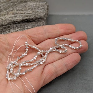 Japanese Keshi Pearls - Akoya Natural Color - Outstanding Shape Saltwater Pearls - Iridescent Silver and White Mix Color 16 or 7 Inch Strand