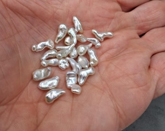 Japanese Akoya Keshi Pearls, Loose Saltwater Pearl Lot of 20, Baroque Natural Jewelry Supply, 9-12mm Iridescent Silver