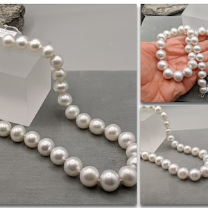 Large Vintage Baroque South Sea Cultured Pearl Necklace - Natural Off White Color 12 x 15.8 mm 33Pcs - 18 Inch Knotted Wholesale Pricing