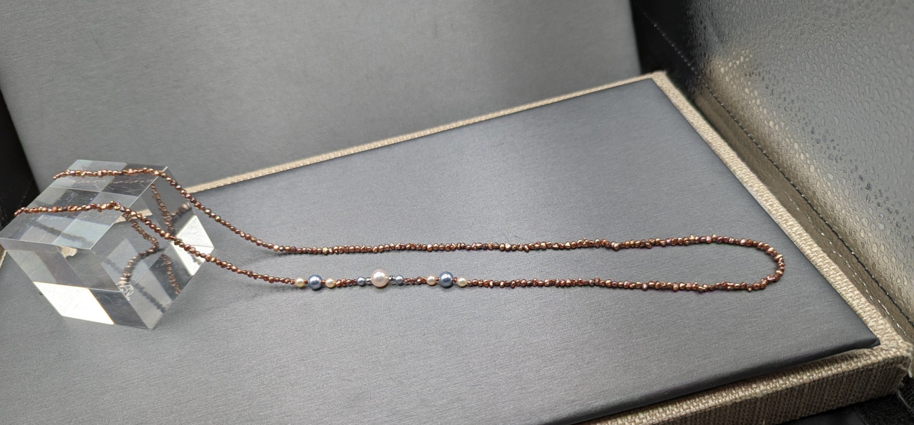 Vintage Keshi Pearl Necklace - Chocolate Seed Pearls - Adjustable