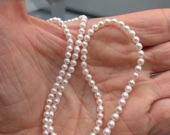 Japanese Akoya Cultured Pearl Strand 2-3mm White with Slight Champagne Overtone Off Round to Slightly Baroque Saltwater Pearls 16 Inch