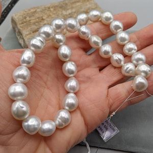 Large South Sea Cultured Baroque Pearl Necklace, Natural White Color 12x 12.5 mm Pearls, 33 PCS PearlExporting 21 Momme 17 Inch Strand