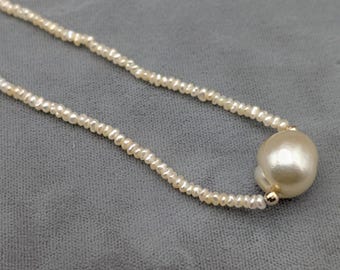 Keshi Necklace, Handmade Golden Keshi & South Sea Pearl Necklace - 18K Clasp