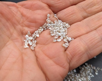 Loose Keshi Pearls - Japanese Akoya Natural Color Saltwater Drilled Off-White Silver Champagne Mix 40 Piece Lot  3-4.5 mm  Free Shipping