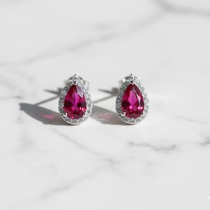 Ruby Pear Drop Earrings 925 Silver – July Birthstone Gift – Red Gemstone Earrings for Her