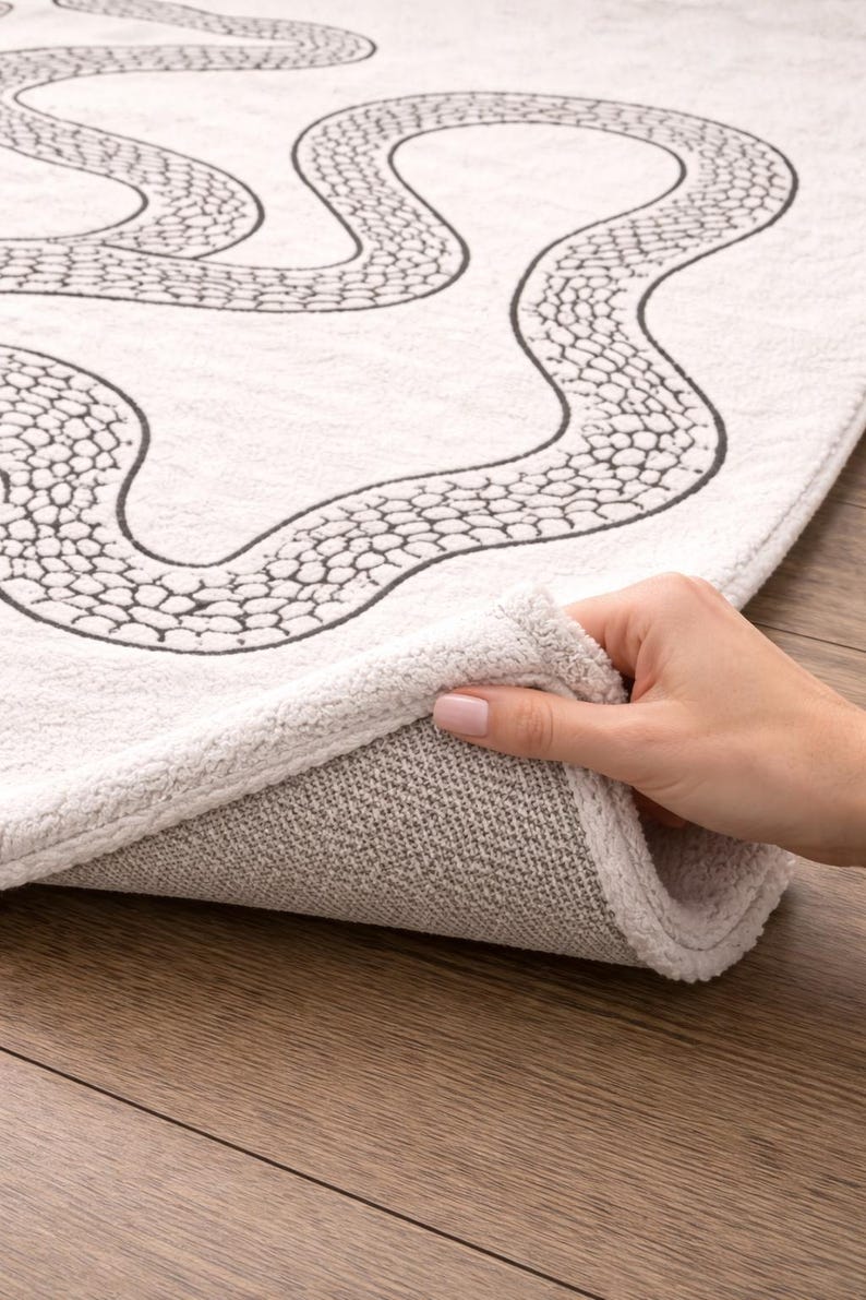 Small Snake Rug Minimalist Snake Area Rug Modern Serpent Line Art Carpet Neutral Boho ...
