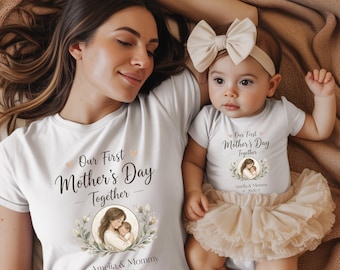 Personalised Matching Our First Mothers Day Shirt, 1st Mother Day Tee and Baby Bodysuit, Custom Mothers Day Gift, Couple New Mom