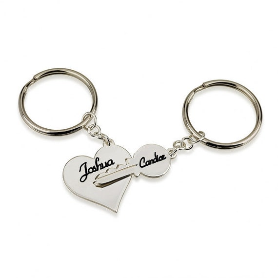 925 Sterling Silver Heart Keychain Monogrammed Engraving