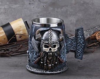 Skull Viking Mug, Danegeld Tankard, Skull Viking Coffee Beer,  Mug With Stainless Steel Insert Resin Mugs Cup BEST Birthday Gift 600ml