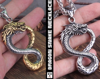 Dragon Snake Necklace, Norse Viking, Snake Necklace, Viking Necklace,  Dragon Pendant, Viking Axe , gift for men, Stainless Steel, for him