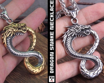 Dragon Snake Necklace, Norse Viking, Snake Necklace, Viking Necklace,  Dragon Pendant, Viking Axe , gift for men, Stainless Steel, for him