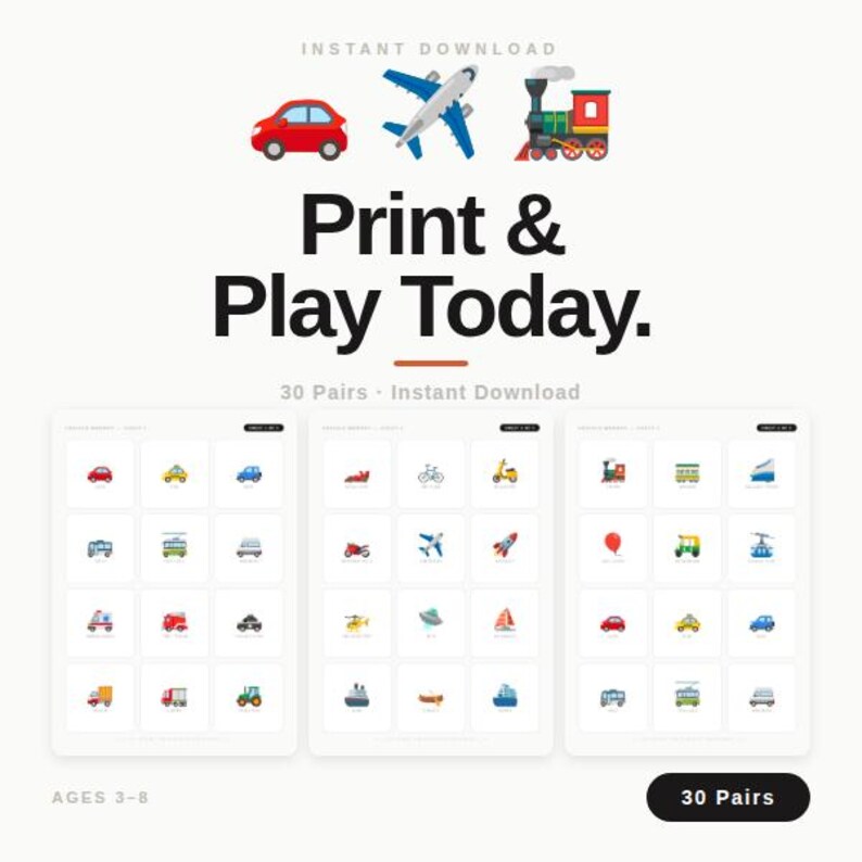 Buy Car Memory Game Printable for Kids | Vehicle Matching Cards ...