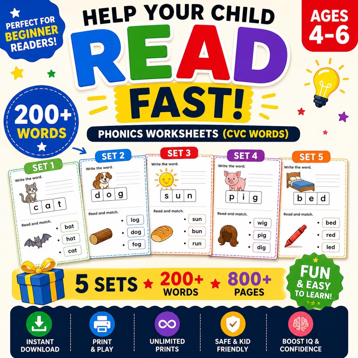 Word Boost Worksheet Phonics CVC Words Worksheets | Reading Skills Boost for Ages 4-6 (PDF ...