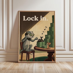Lock In Motivational Quotes Prints Entrepreneur Office Wall Decor Vintage Funny Cartoon Money Wall Art Business Poster Digital Download -M69