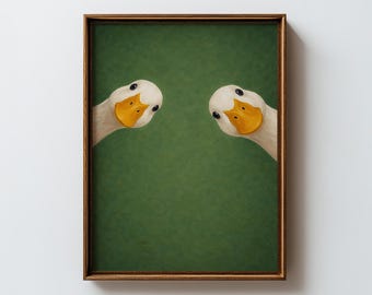 Two Goose Printable : Funny Ducks Wall Art For Home Decor, Animal Painting Nursery Prints -A7