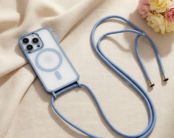 Genomskinligt axelbandsskal till iPhone med magnetisk ringrem