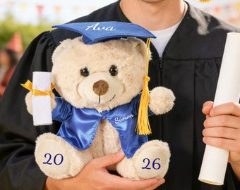 Personalized Graduation Teddy Bear: Custom Name, Year, Class of 2026 Grad Gift