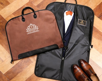 Personalized Oxford Cloth Suit Bag with Leather Handle – Custom Monogram Garment Bag