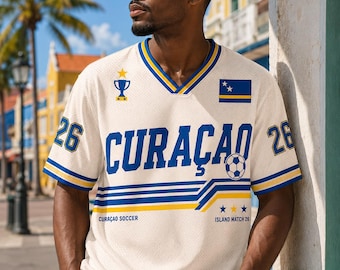 Equipación de fútbol de la isla de Curazao, camiseta de fútbol personalizada, camiseta con nombre personalizado, camiseta deportiva vintage