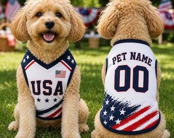 Camiseta personalizada para mascotas de EE. UU., camiseta de fútbol americano personalizada para perros con la bandera estadounidense, ropa patriótica para cachorros.