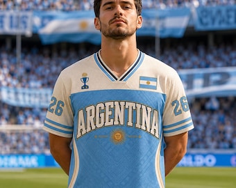 Camiseta de fútbol de Argentina, Albiceleste Partido 26, Camiseta personalizada con nombre y número.