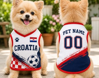 Chaleco de fútbol para perros de Croacia, camiseta de fútbol para mascotas con nombre personalizado, ropa personalizada para cachorros croatas, equipo adorable para Pomerania.