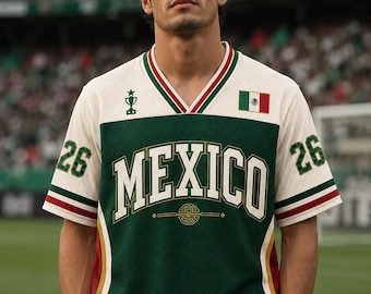Camiseta de fútbol de México, diseño azteca, camiseta verde de aficionado del equipo
