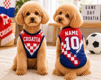 Croatia Soccer Dog Jersey, Checkered Game Day Pet Shirt, Customizable Sports Outfit
