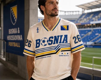 Bosnia Retro Soccer Jersey, Men's Football Shirt, Summer Match Tee