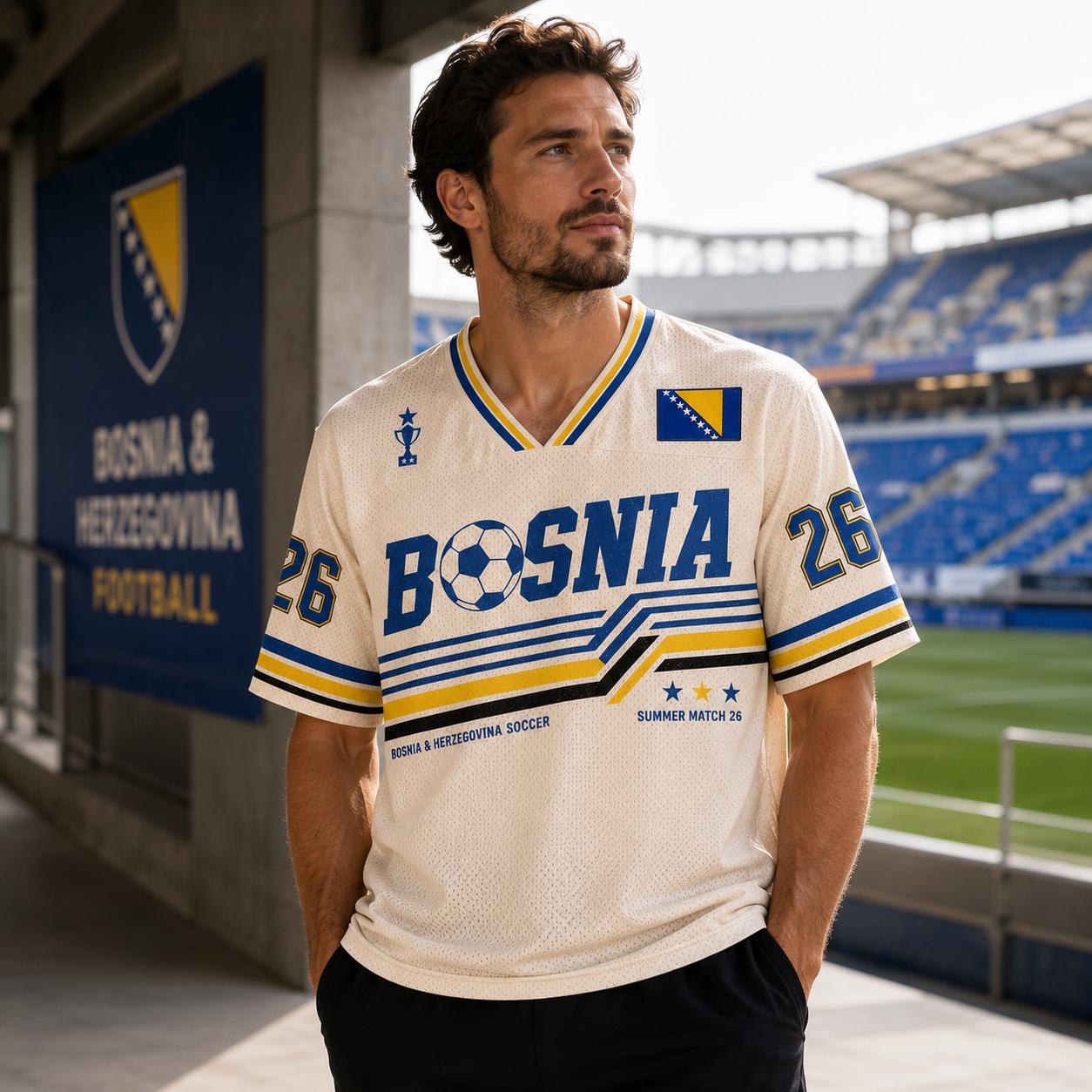 Discover Bosnia Retro Soccer Jersey, Men's Football Shirt, Summer Match Tee