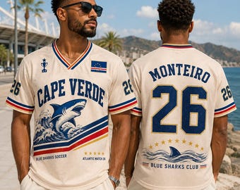 Camiseta de fútbol de los Tiburones Azules de Cabo Verde, equipación personalizada Atlantic Match Gear