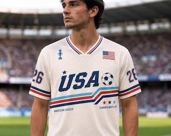 USA Soccer Jersey, Retro American Football Style Shirt, Custom Name Unisex Tee