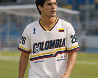 Colombia Retro Football Tee, Personalized Colombia Jersey Men, Custom Name Soccer Shirt, Vintage Game Day Gift
