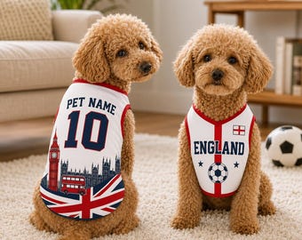 Camiseta de fútbol de Inglaterra para perros, camiseta de fútbol personalizable para mascotas, ropa para cachorros con la bandera británica