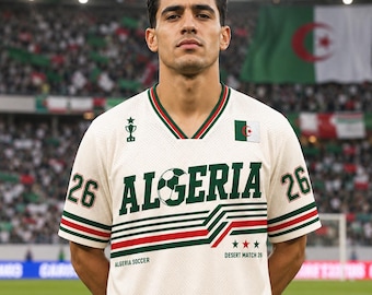 Camiseta de fútbol de Argelia, camiseta de fútbol con nombre personalizado, camiseta de aficionado Desert Match 26