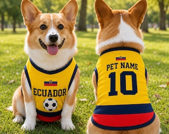 Camiseta de fútbol personalizada para perros de Ecuador, camiseta de fútbol para mascotas a medida, ropa deportiva.
