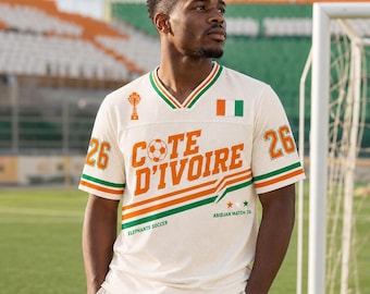 Haut de supporter de football Côte d'Ivoire, maillot rétro de la Côte d'Ivoire pour hommes, maillot de football avec nom personnalisé, cadeau vêtement de sport vintage