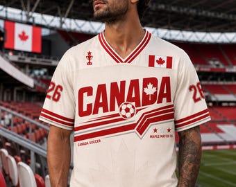 Equipación de fútbol de Canadá Maple, camiseta de fútbol personalizada, camiseta retro con nombre personalizado, ropa para el día del partido de Canadá.