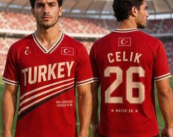 Camiseta roja de fútbol de Turquía, camiseta personalizada del Celik para el día del partido, artículos para aficionados al fútbol turco.