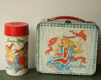 Set of 2, Vintage Metal Lunch Box, Junior Miss,  1980s, Lunch Box, Collectible Metal Lunch Box, Girl's Bedroom