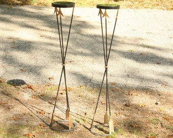 Set of 2, Neoclassical Arrow, Plant Stands, Iron Plant Stand, Tall Stands, Home Decor, Green Granite, Gold, Black, Christmas Gift