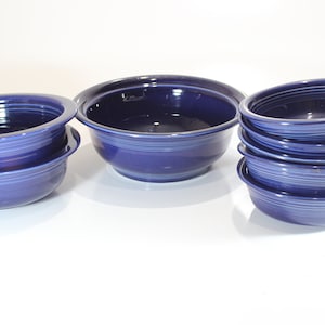 Set of 8 , 1950s, Genuine Fiestaware, Cobalt,  6 Inch, 10 inch, Mixing Bowl, Dessert Bowls, Homer Laughlin Co, Vintage Fiesta Ware