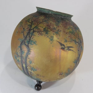 Vintage Art Deco, Reversed Painted,  Hand-Painted, 1920&#39;s, Opalescent, Light Globe, Unique Lighting, Farmhouse, Victorian House, Glass