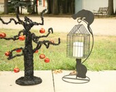 HALLOWEEN SALE Vintage Halloween, Fall Cat Candle Holder, Bird Cage, Plant Stand, Vintage Metal Stand, Plant Stand, Decor, Patio