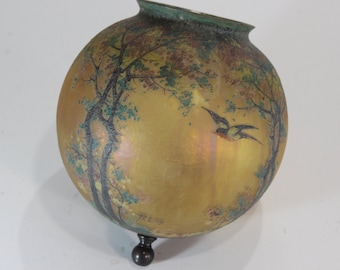 Vintage Art Deco, Reversed Painted,  Hand-Painted, 1920&#39;s, Opalescent, Light Globe, Unique Lighting, Farmhouse, Victorian House, Glass