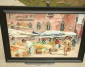 1960s, European Street Art, Open Air Market, Painting, Oil Painting, Romantic, Vintage Painting, Bright Colored Painting, Set Design