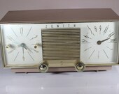 Working 1950s Mid Century Modern, Zenith, AM Tube Clock Radio, Set Design, Home Decor, Bedroom, Alarm Clock, Rose Gold, Pink