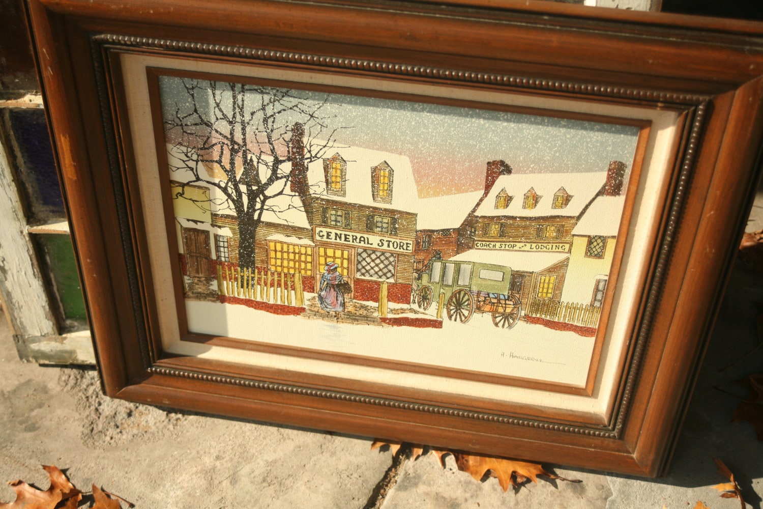 Hargrove Signed, Boy With Cart and Covered Bridge, Hargrove