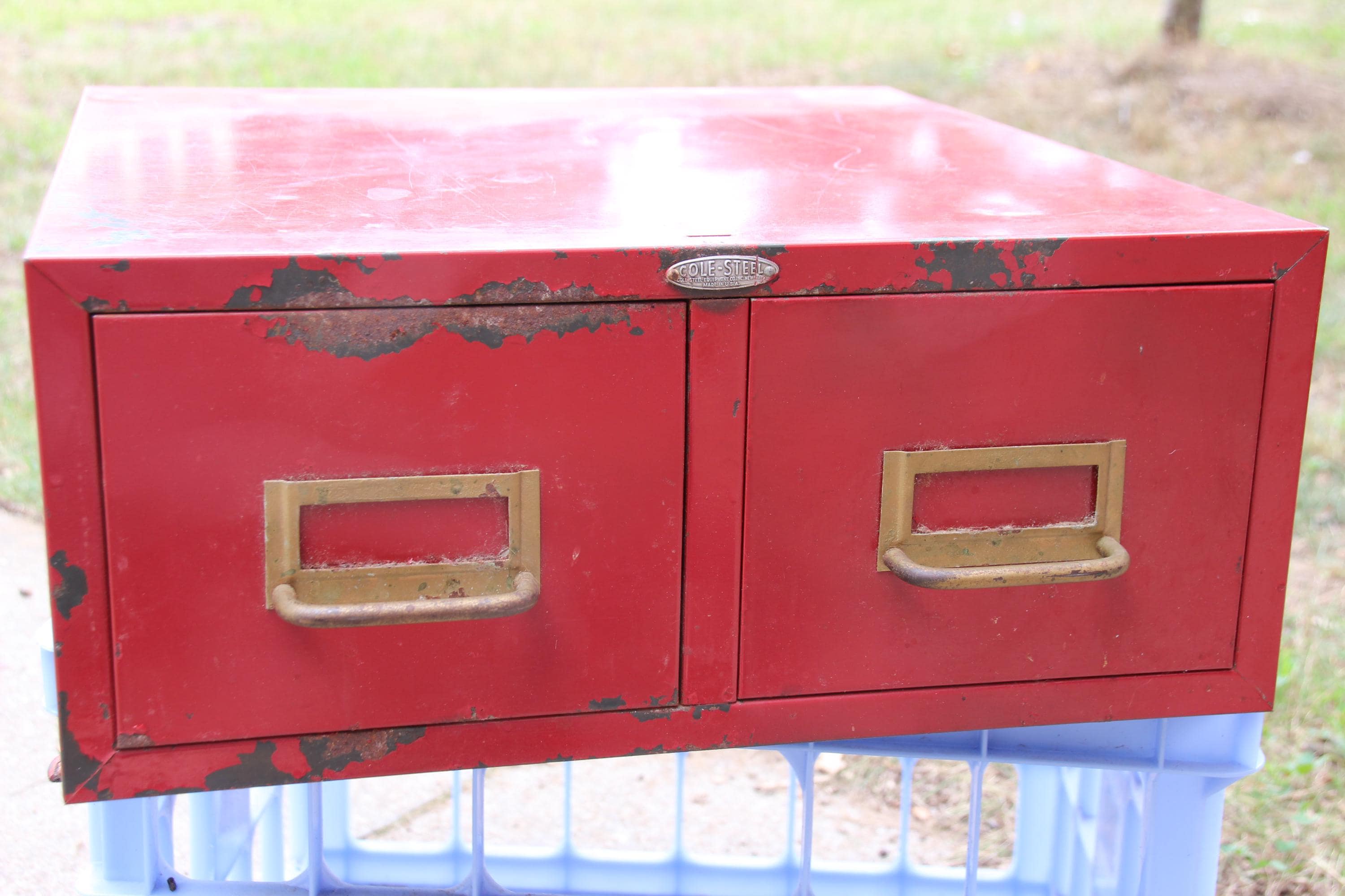 Vintage, Cole-steel, Index Card, File Cabinet, Red, Fall Decor